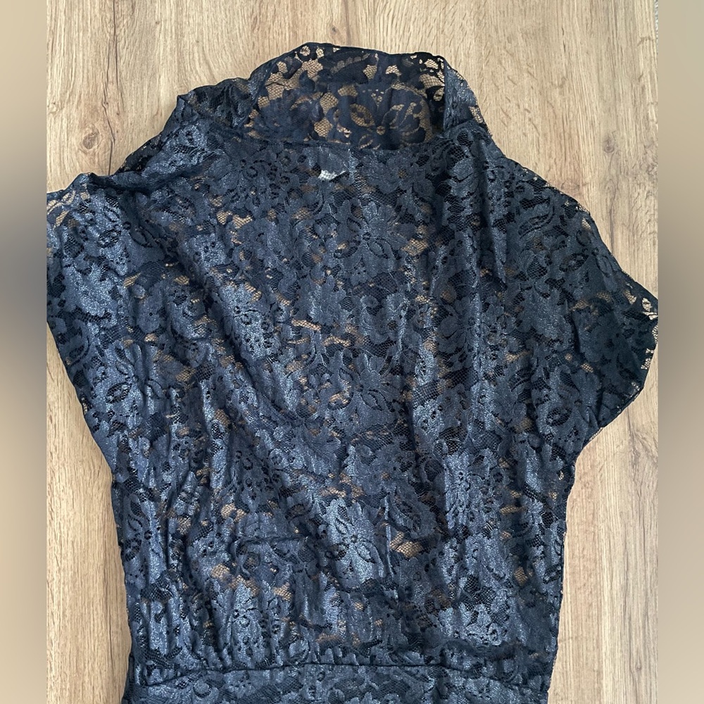 Liquid lace cowl neck top